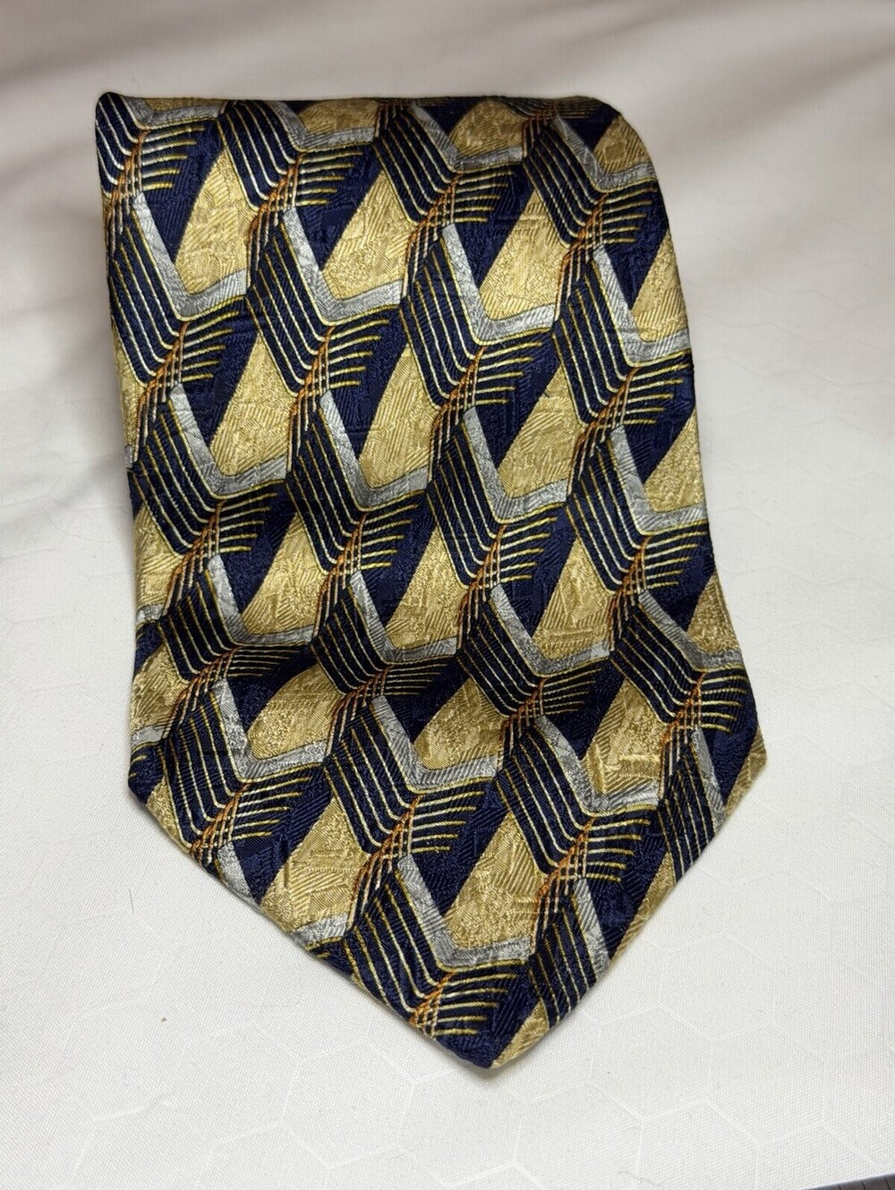 Ermenegildo Zegna Tie Mens One Size Multicolor Geometric 100% Silk Woven Italy